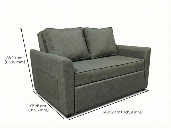 Zenith 2 Seater Sofa Cum Bed in Mineral Green